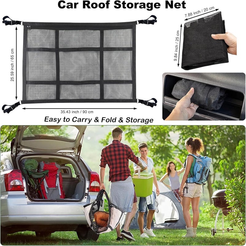 HOZOMT SUV Ceiling Cargo Net, Trunk Organizer, Car Roof Storage, Truck Netting, Van Interior Accessories, Double-Layer Mesh Camping Essentials - Image 4